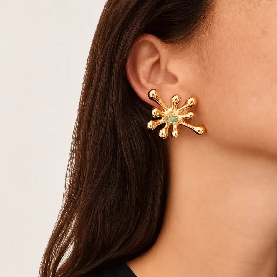 Aureliana Gold Sculptural Emerald Earrings