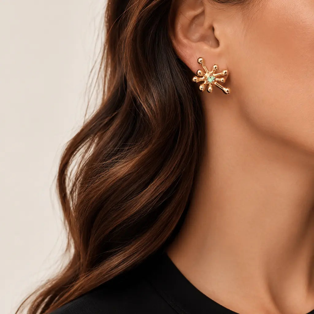 Aureliana Gold Sculptural Emerald Stud Earrings