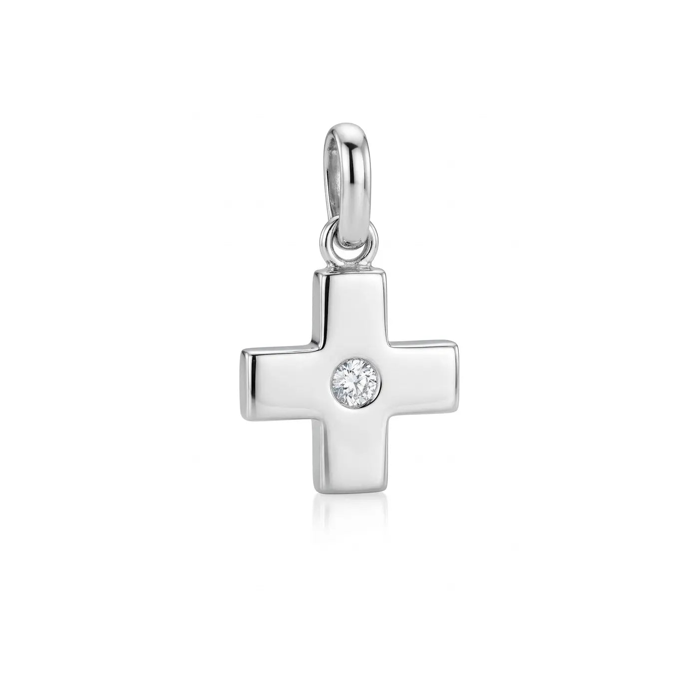 Tayo Handcrafted 18k White Gold Cross Necklace with Diamond