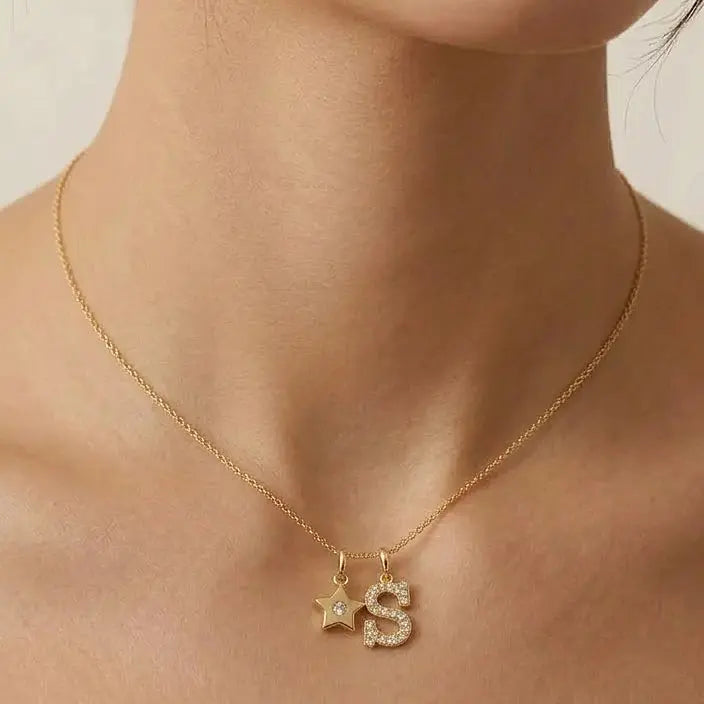 S Initial 18k Yellow Gold Bezel Diamond Pendant