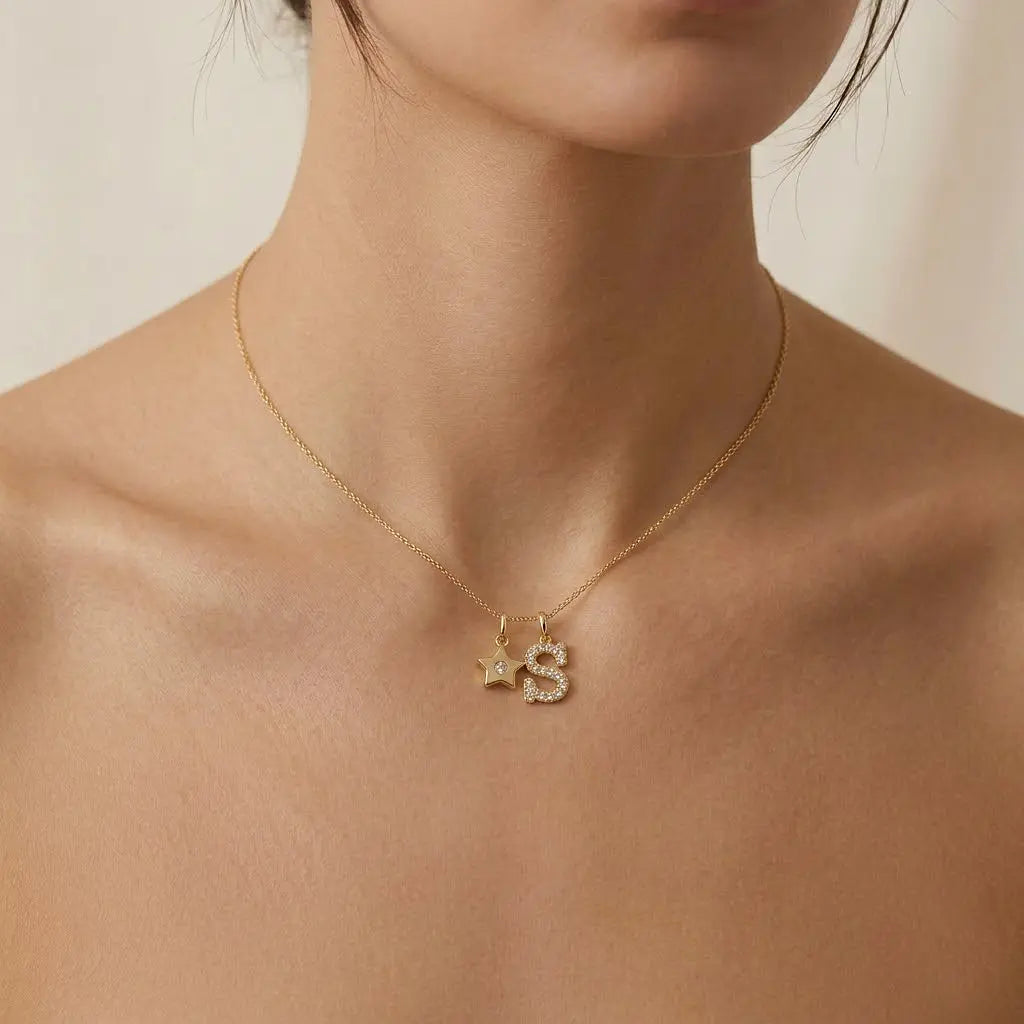 S Initial 18k Yellow Gold Bezel Diamond Pendant