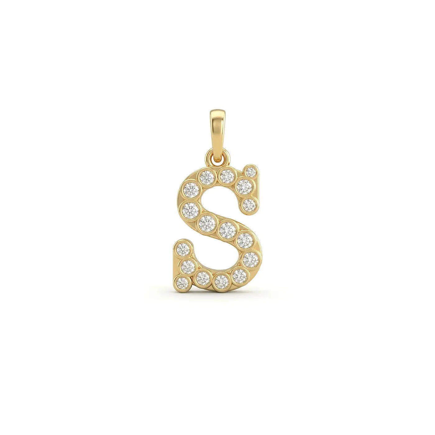 S Initial 18k Yellow Gold Bezel Diamond Pendant