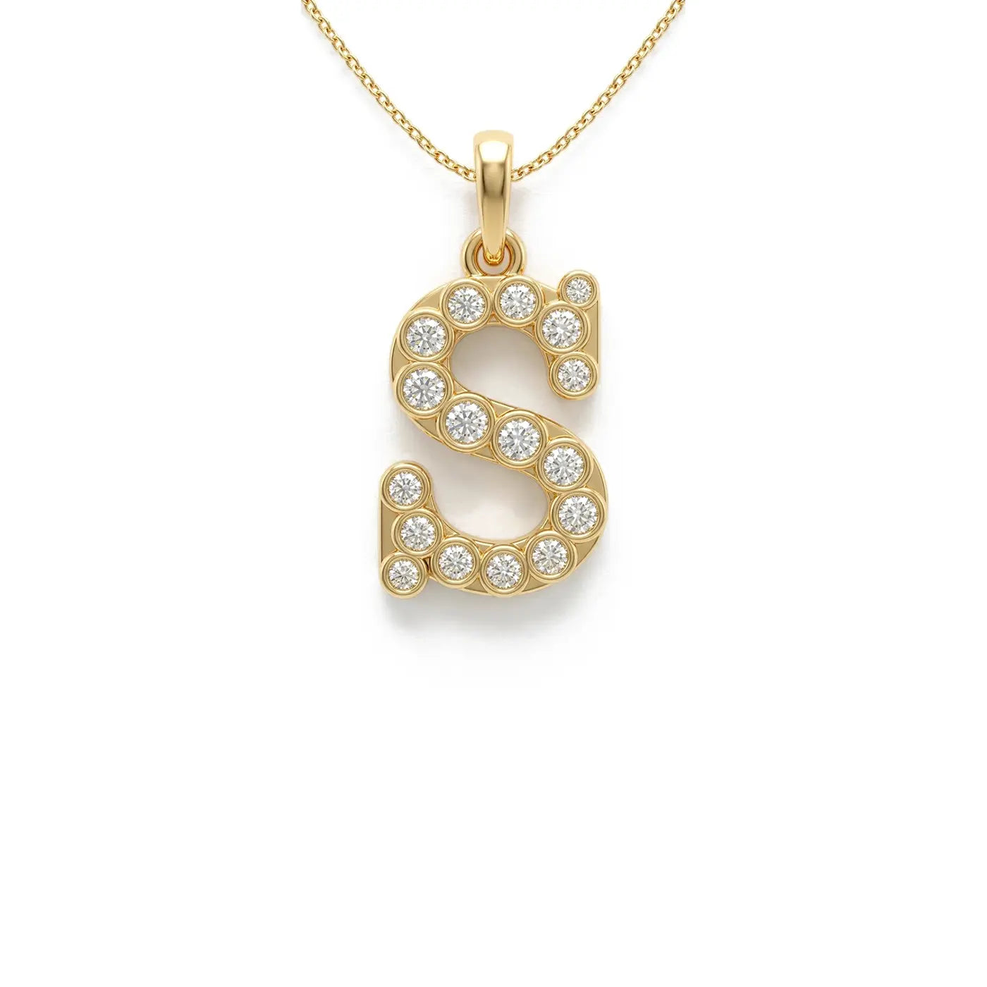 S Initial 18k Yellow Gold Bezel Diamond Pendant