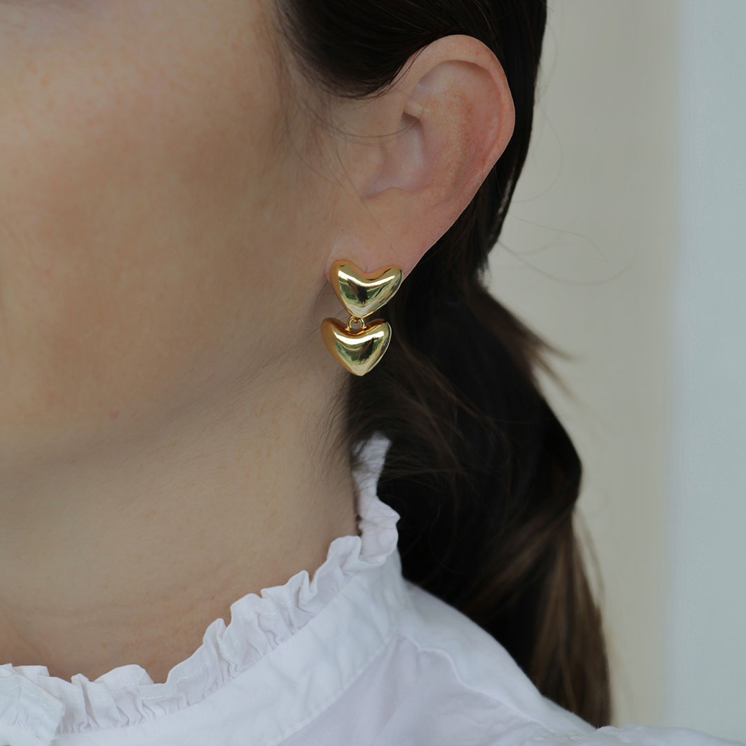 Pendientes de oro con doble corazón de Latido - Pequeños