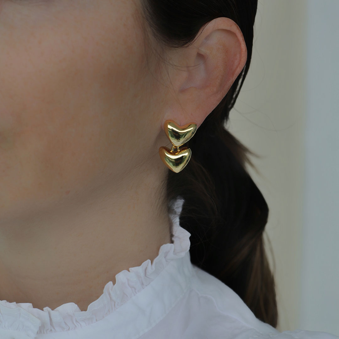 Pendientes de oro con doble corazón de Latido - Pequeños