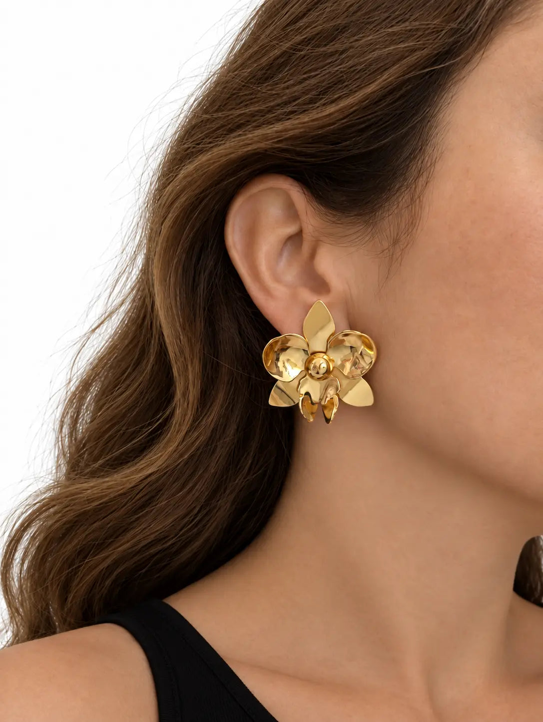 Gold Orchid Earrings L