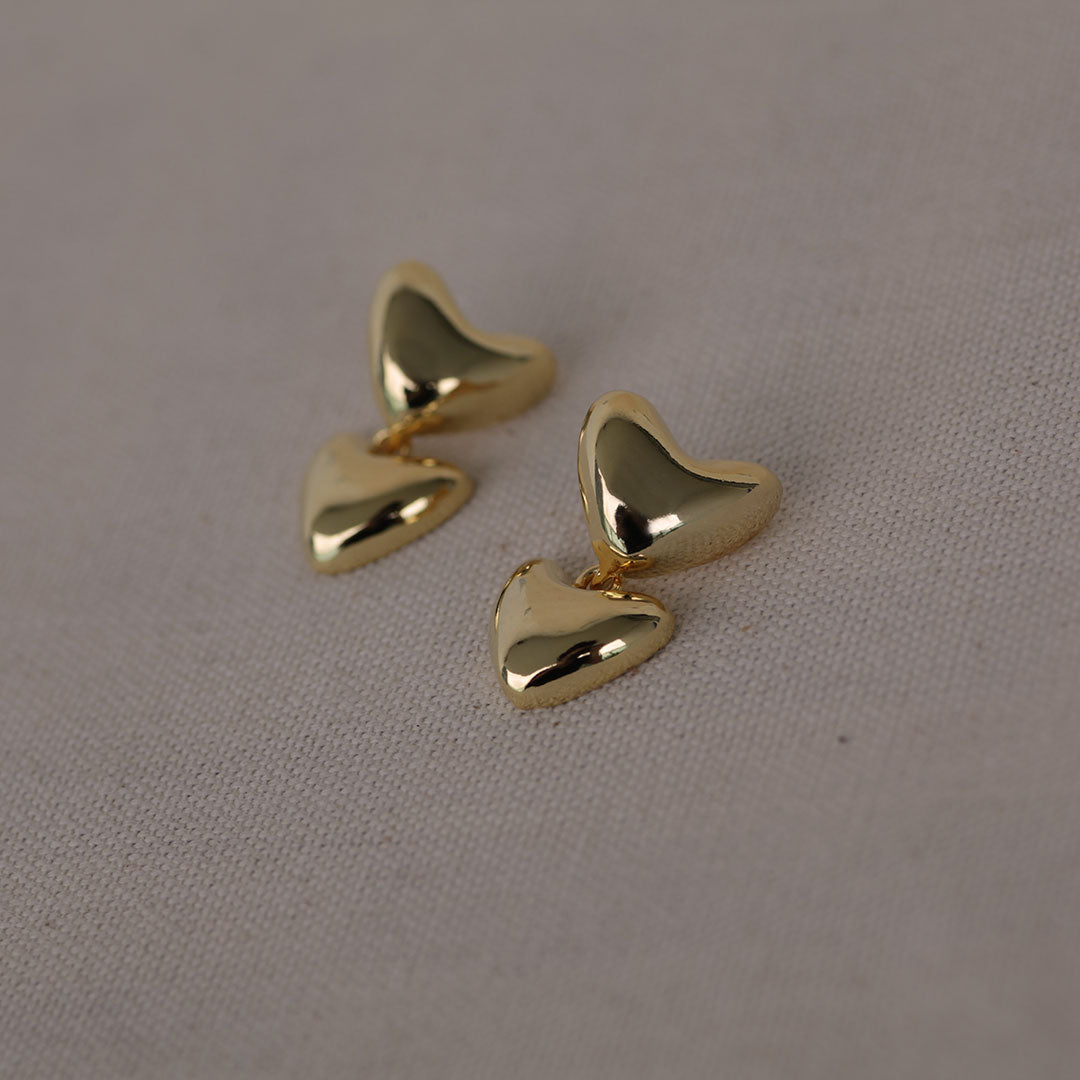 Pendientes de oro con doble corazón de Latido - Pequeños