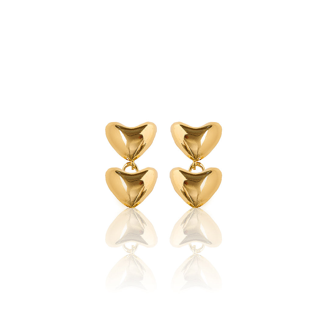 Pendientes de oro con doble corazón de Latido - Pequeños