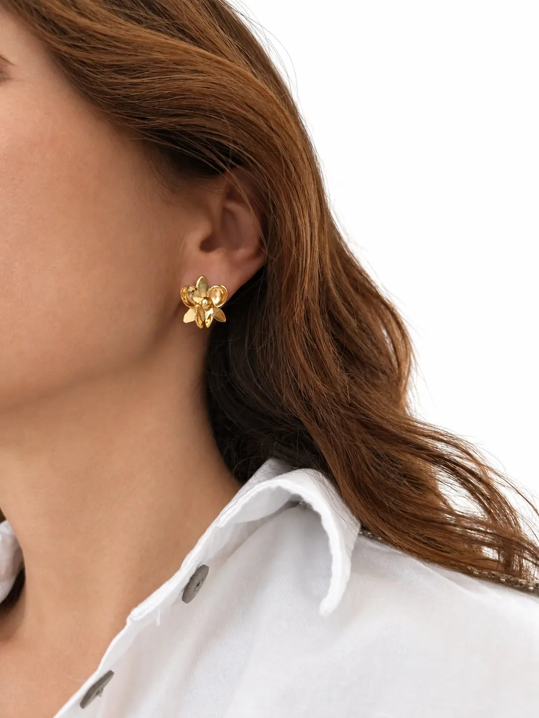 Gold Orchid Stud Earrings S