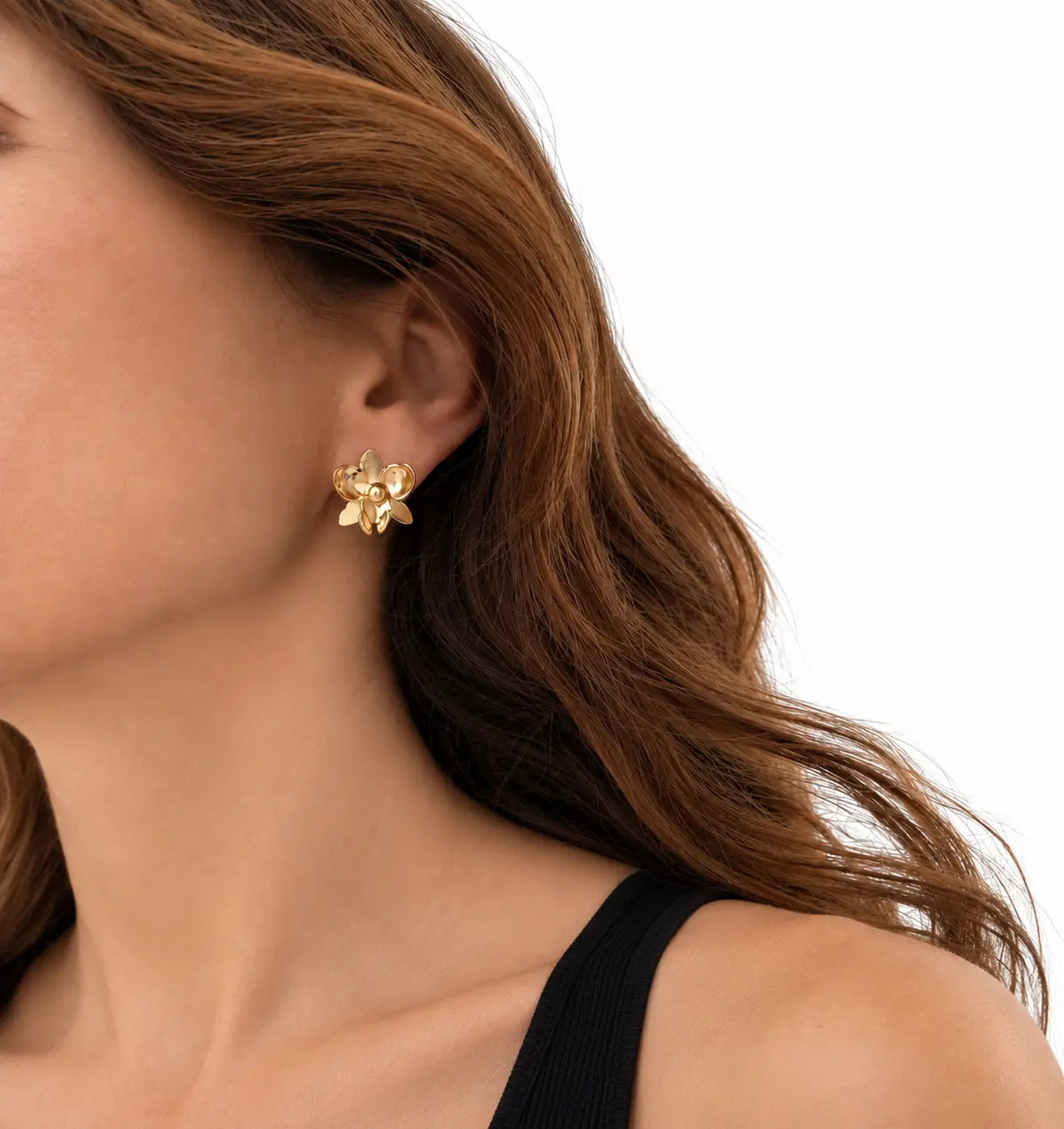 Gold Orchid Stud Earrings S
