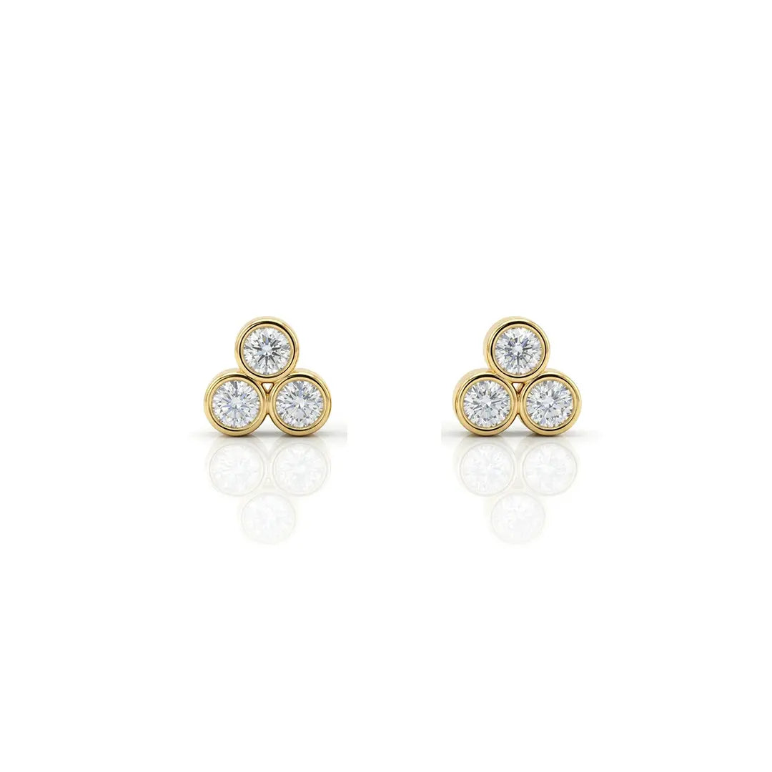 Lucci Triple Diamond 18k Gold Studs