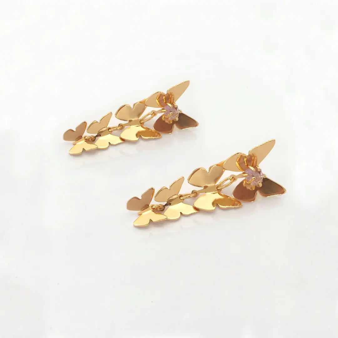 Waterfall Butterfly Gold Amethyst Earrings