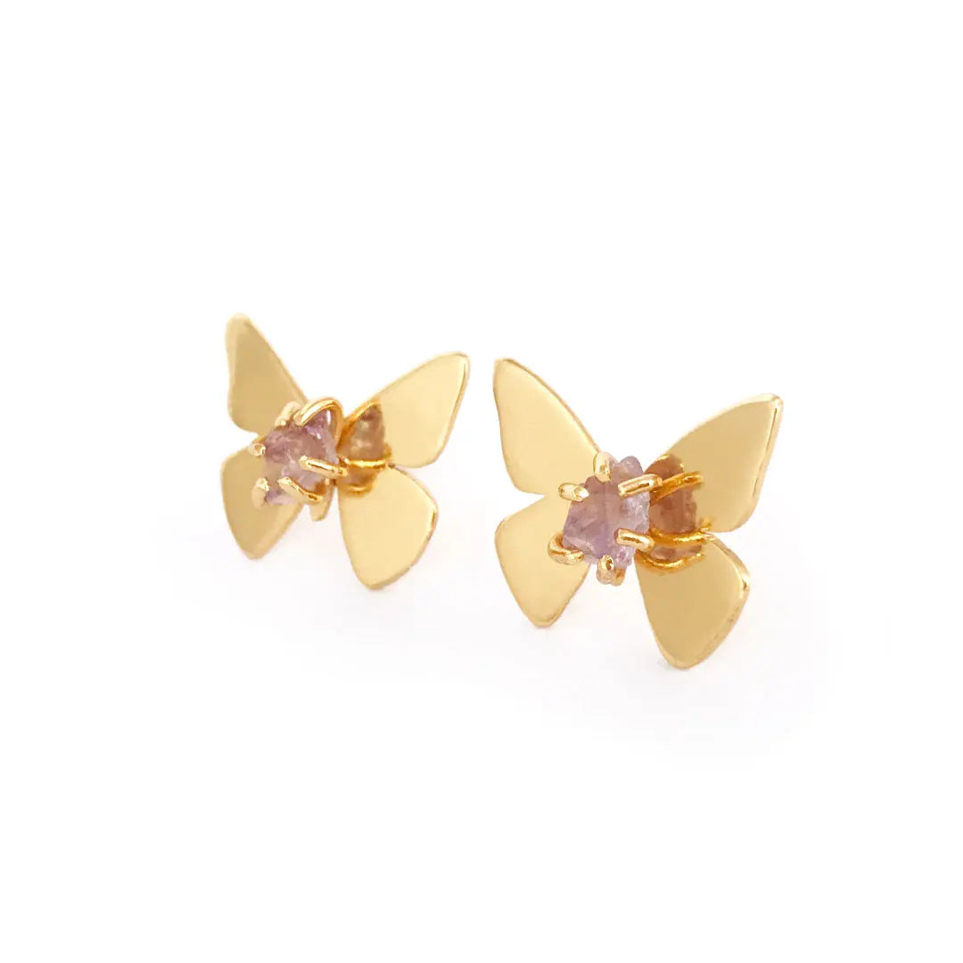 Amethyst Butterfly Gold Studs