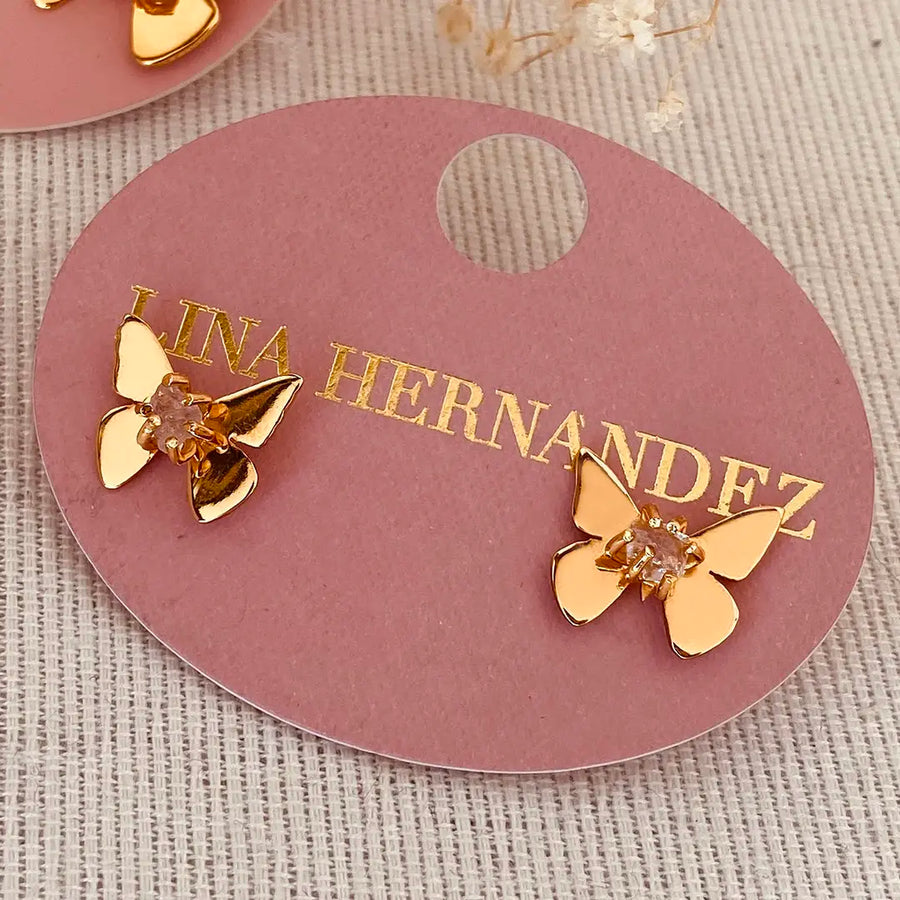 Amethyst Butterfly Gold Studs