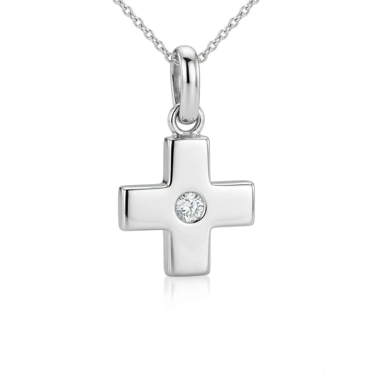 Tayo Handcrafted 18k White Gold Cross Necklace with Diamond
