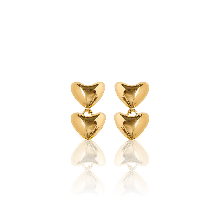 Latido Double Heart Gold Earrings- Small