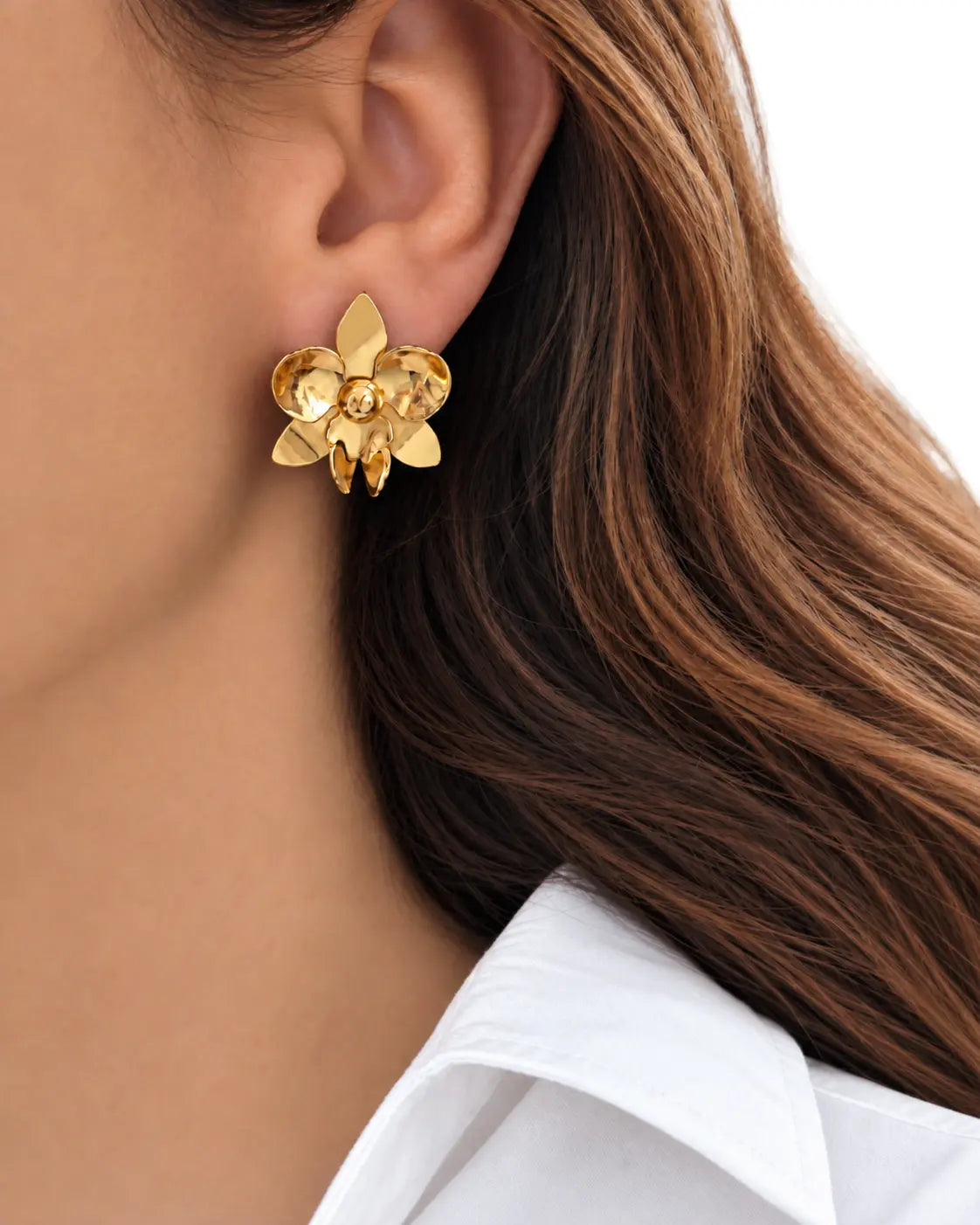 Gold Orchid Earrings M
