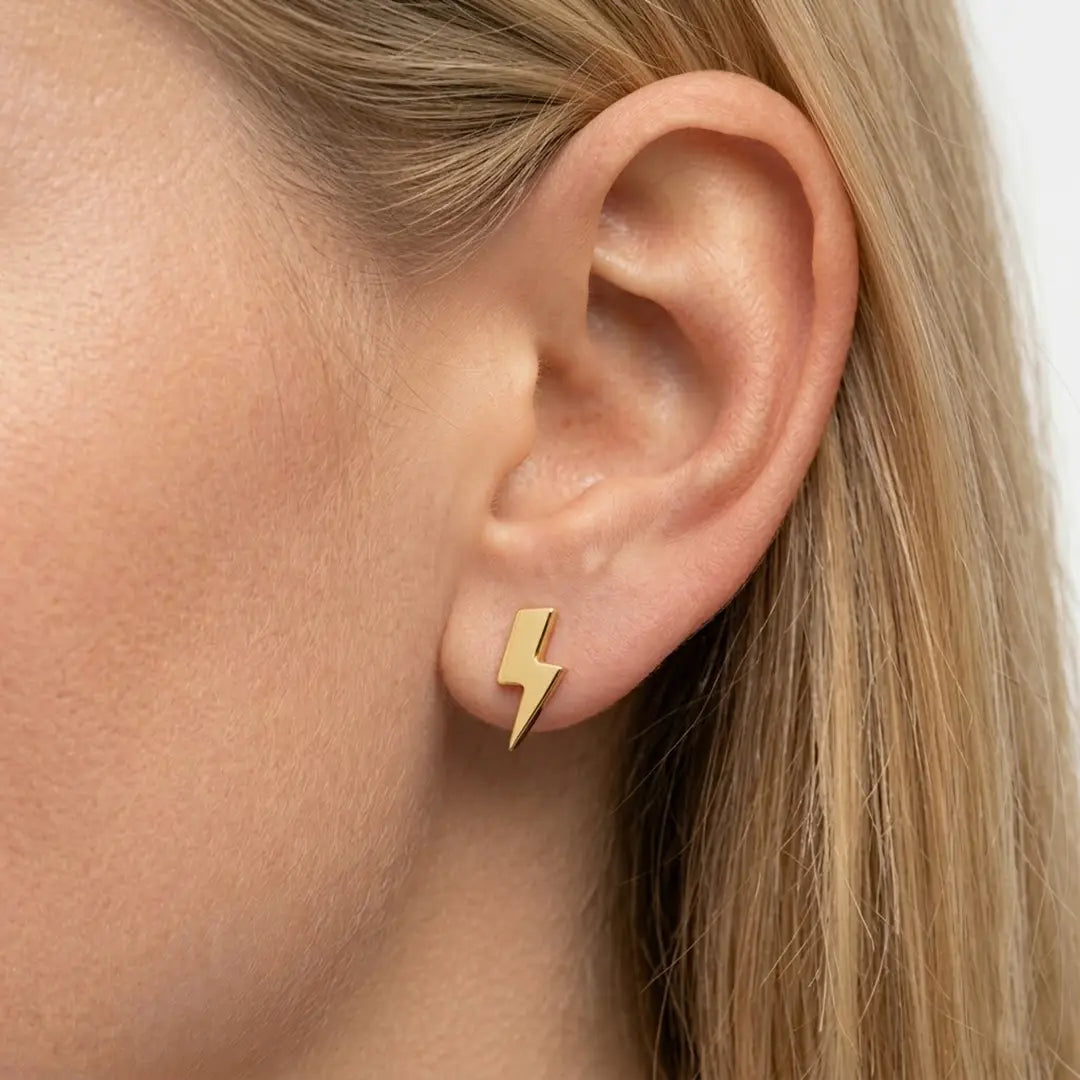 Lightning Bolt 18k Gold Studs