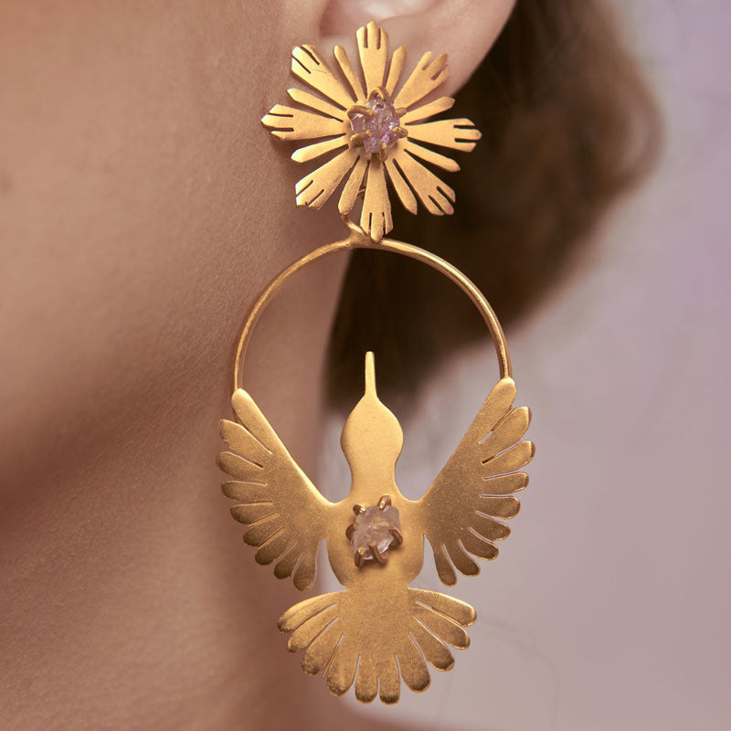 Peace Hummingbird Hoop Earrings