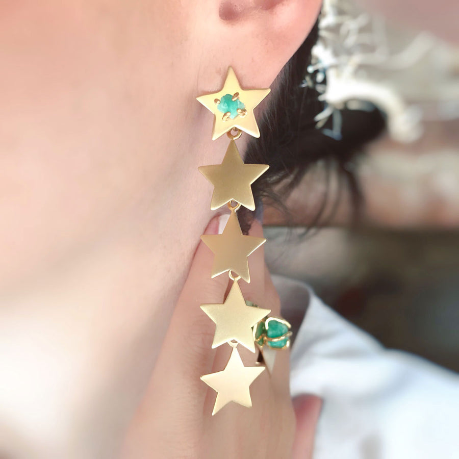 Emerald Waterfall Star Earrings